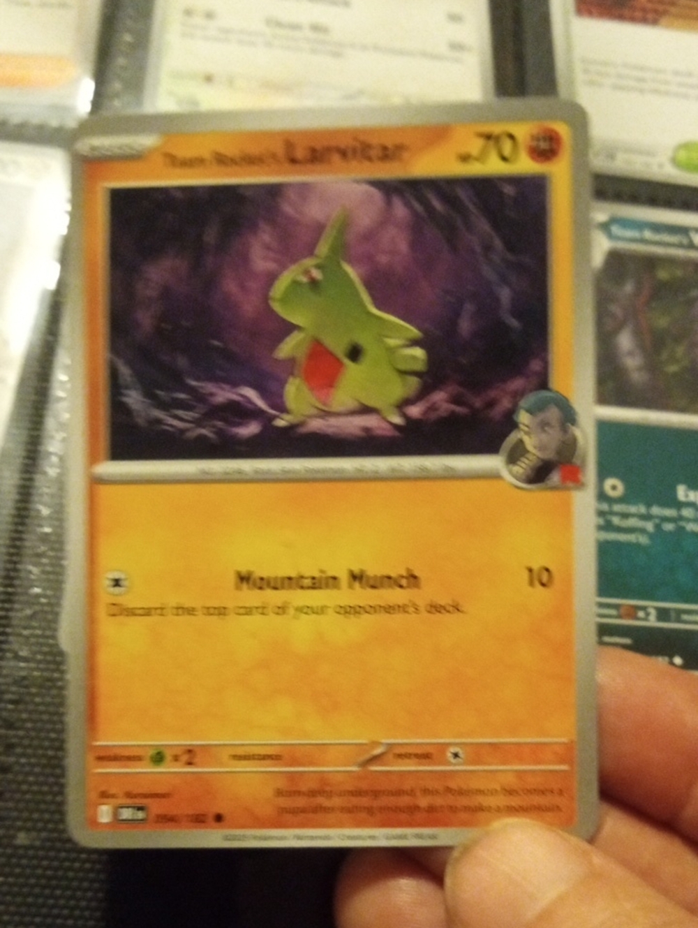 Pokemon Larvitar Card - Green and Yellow Artwork